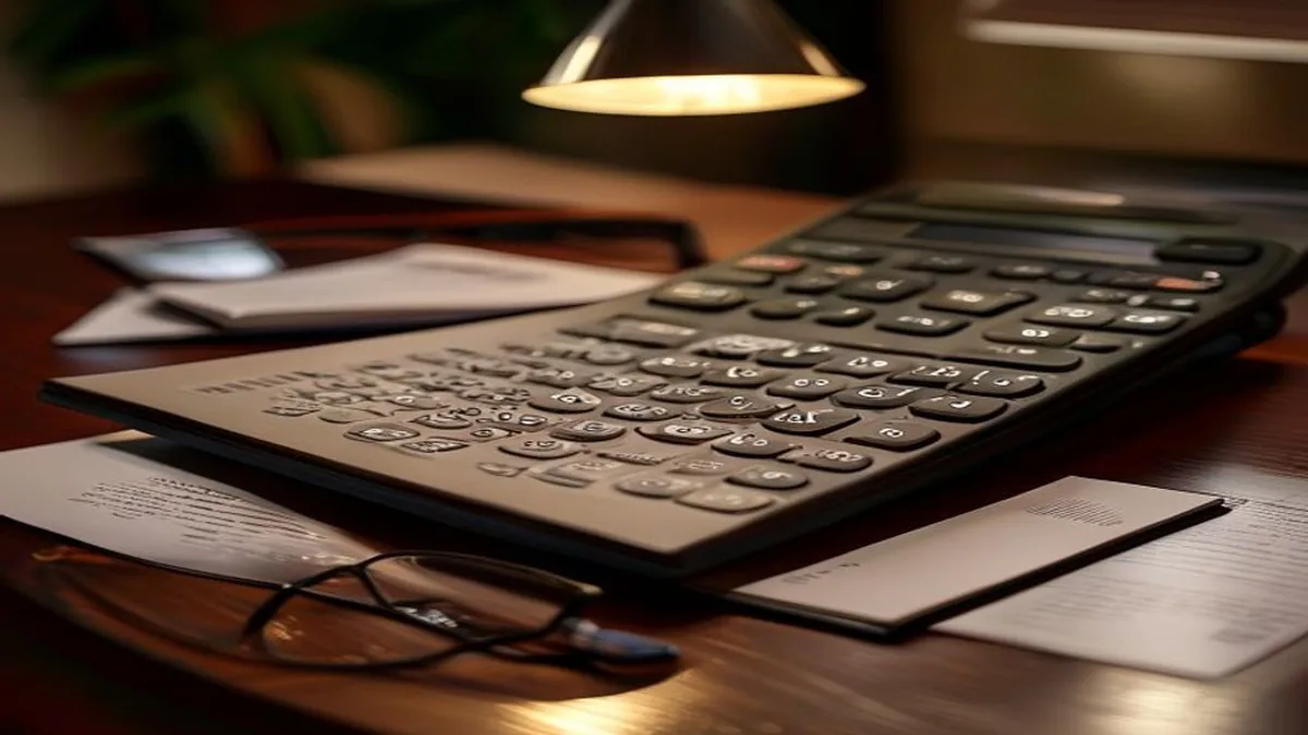 IRS Form W-2G tax document on a wooden desk with a calculator and reading glasses.
